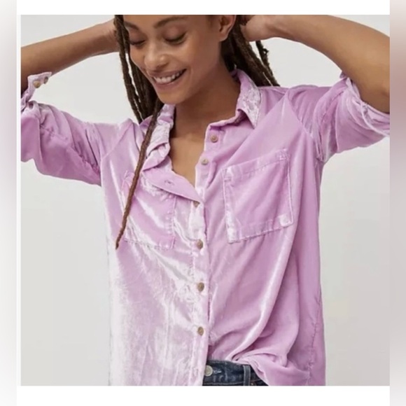 Anthropologie Pilcro Pink Velvet Button Up - Picture 2 of 6